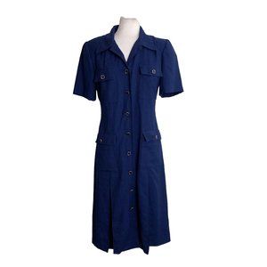 Vintage 80s Womens Dress Size 8 Button Front Shoulder Pads Pockets Secretary